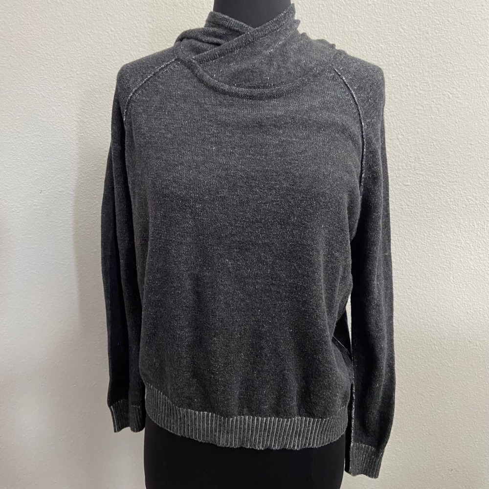 Eileen Fisher Women's XS Charcoal Grey Hooded Sweater Organic Cotton